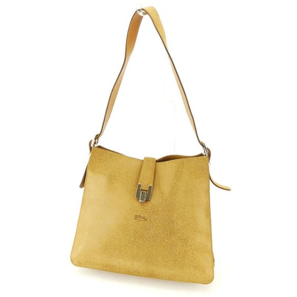 LONGCHAMP Shoulder Bag Riding Mark Beige Suede Used Auth F1524 - Picture 1 of 8